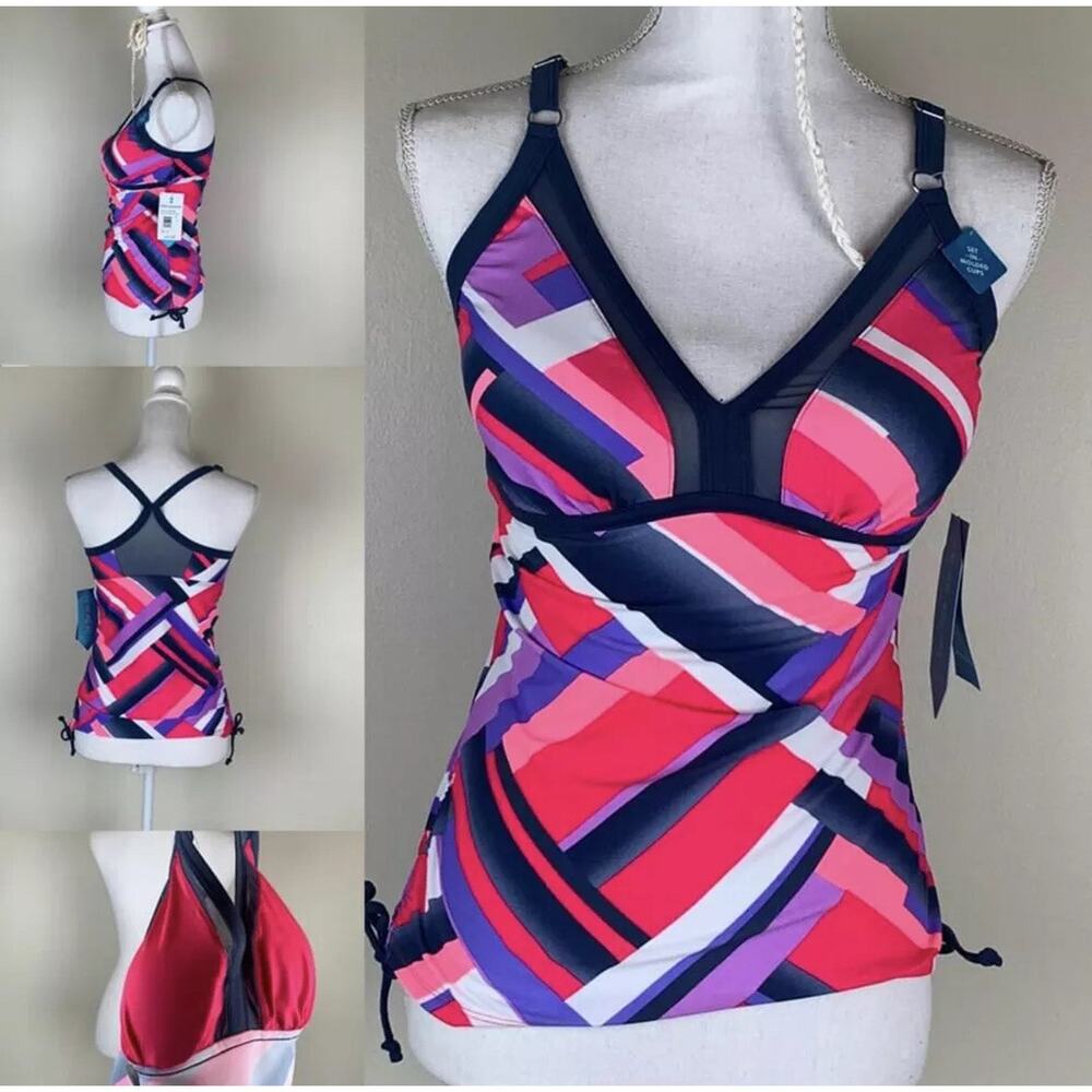 Free Country Tankini Top Sexy Swimwear Small Pink Ish Colorful Padded Top